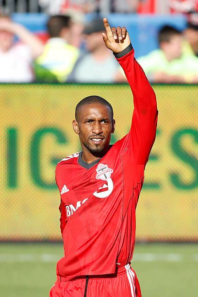 TORONTO, ON - MAY 31 - TFC's Jermain Defoe celebrates his game tying goal during the 2nd half of MLS action as the Toronto FC defeated the Columbus Crew 3-2 at BMO Field on May 31, 2014.