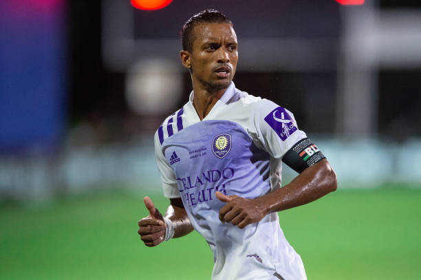 LAKE BUENA VISTA, FL - AUGUST 11: Nani #17 of Orlando City SC runs toward the corner during a game between Orlando City SC and Portland Timbers at ESPN Wide World of Sports on August 11, 2020 in Lake Buena Vista, Florida.