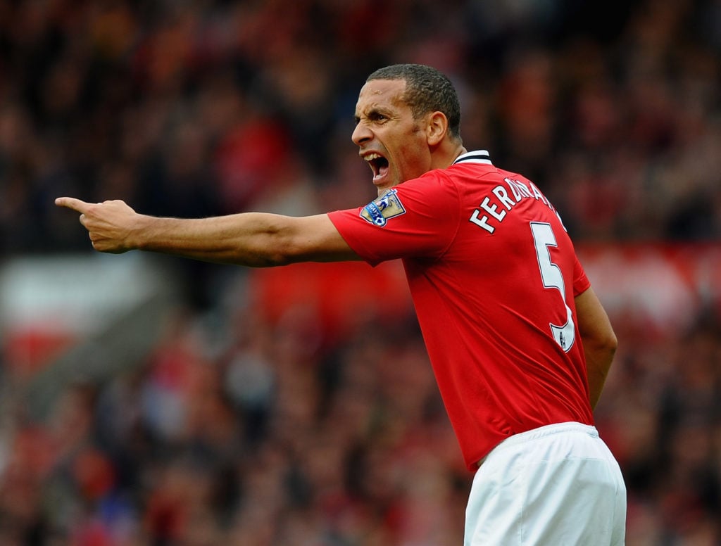 Rio Ferdinand of Manchester United in action during the Barclays Premier League match between Manchester United and Manchester City at Old Trafford...