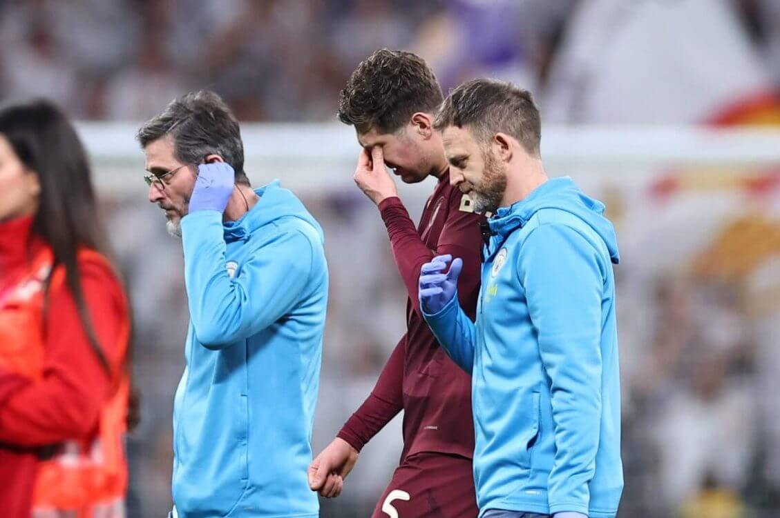 Stones played only eight minutes before getting injured during Wednesday's game in Madrid (Robbie Jay Barratt - AMA/Getty Images)