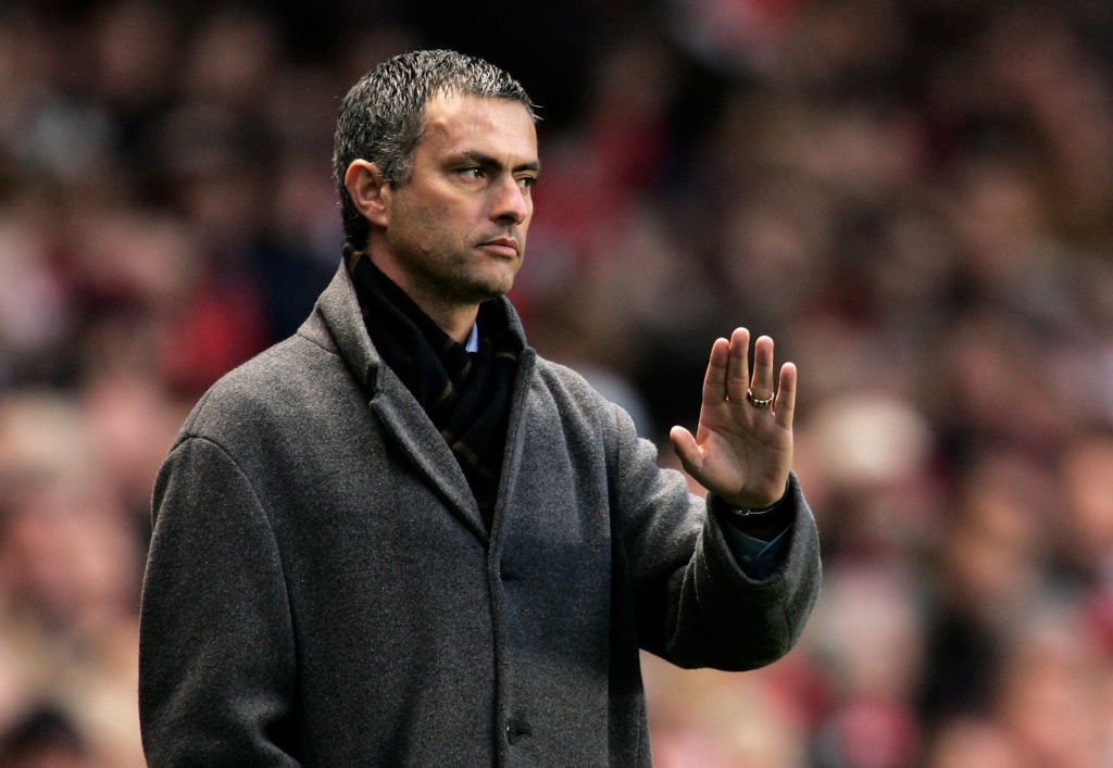 Jose Mourinho the Chelsea manager justures during the Barclays Premiership match between Charlton Athletic and Chelsea, held at The Valley Stadium ...