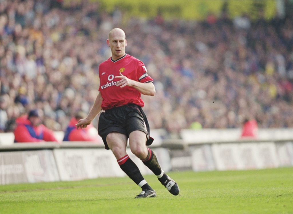 Jaap Stam of Manchester United in action during the FA Carling Premiership match against Leeds United played at Elland Road, in Leeds, England. The...