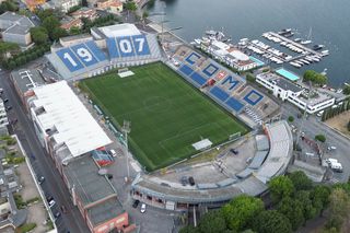 Aerial view of Como's Stadio Giuseppe Sinigaglia in August 2022.