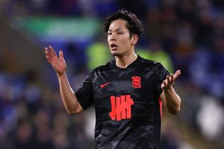 Tomoki Iwata of Birmingham City during the Sky Bet League One match between Huddersfield Town AFC and Birmingham City FC at John Smith's Stadium on January 28, 2025 in Huddersfield, England.