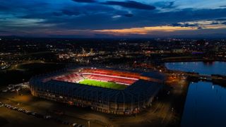 Aerial view of Middlesbrough's Riverside Stadium ahead of a game against Sunderland in February 2025.