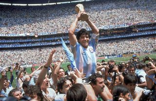 Diego Maradona lifts the World Cup as Argentina captain, 1986