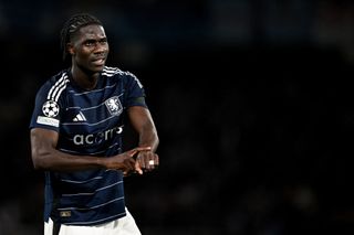 Amadou Onana of Aston Villa celebrates scoring his team's third goal during the UEFA Champions League 2024/25 League Phase MD1 match between BSC Young Boys and Aston Villa FC at Stadion Wankdorf on September 17, 2024 in Bern, Switzerland.