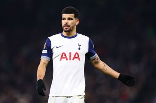 Dominic Solanke of Tottenham Hotspur during the UEFA Europa League 2024/25 League Phase MD5 match between Tottenham Hotspur and AS Roma at Tottenham Hotspur Stadium on November 28, 2024 in London, England.