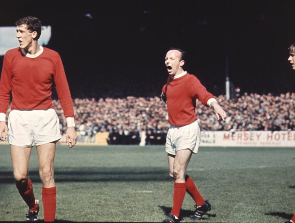 1968:  NOBBY STILES SHOUTS INSTRUCTIONS TO HIS FELLOW MANCHESTER UNITED TEAM MATES DURING A MATCH. Mandatory Credit: Allsport Hulton/Archive