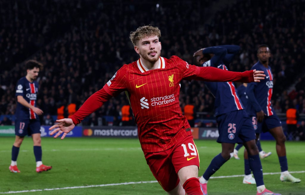 (THE SUN OUT, THE SUN ON SUNDAY OUT) Harvey Elliott of Liverpool celebrates scoring his team's first goal during the UEFA Champions League 2024/25 ...