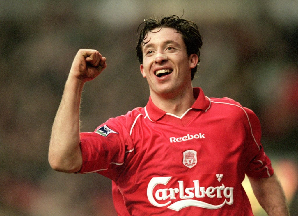 3 Feb 2001:  Robbie Fowler of Liverpool celebrates a goal during the FA Carling Premiership game against West Ham at Anfield in Liverpool, England. Liverpool won the game 3 - 0.  Mandatory Credit: Clive Brunskill /Allsport