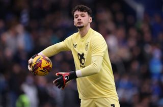 James Trafford of Burnley F.C. reacts during the Sky Bet Championship match between Portsmouth FC and Burnley FC at Fratton Park on February 01, 2025 in Portsmouth, England. Manchester United target