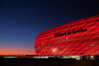 General view of Bayern Munich's Allianz Arena ahead of a Champions League game against Bayer Leverkusen in March 2025.