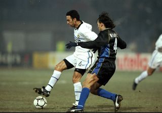 Youri Djorkaeff in action for Inter against Sturm Graz in the Champions League in December 1998.