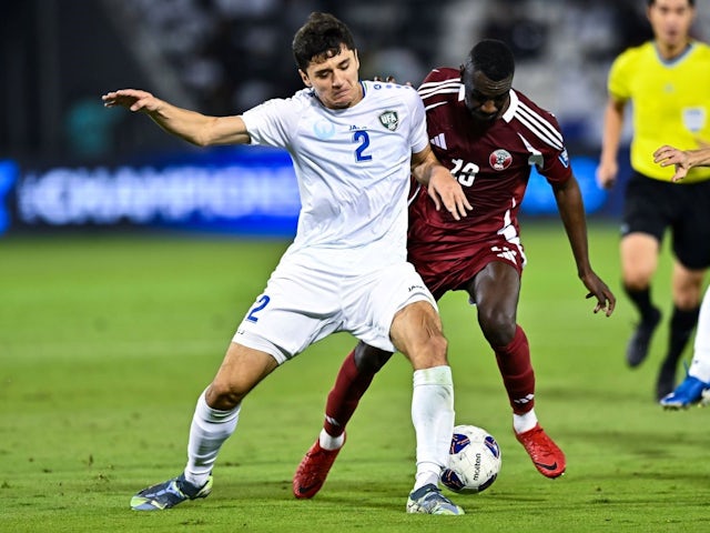 Abdukodir Khusanov of Uzbekistan in action during his side's match against Qatar, on November 14, 2024