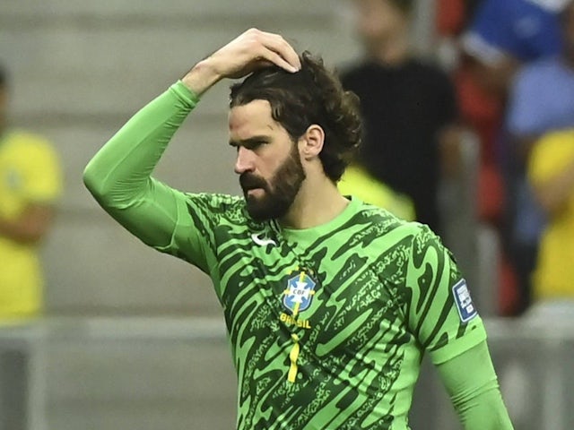 Alisson Becker of Brazil during his side's match against Colombia, on March 21, 2025