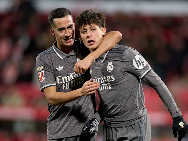 Real Madrid's Arda Guler with Lucas Vazquez on December 7, 2024