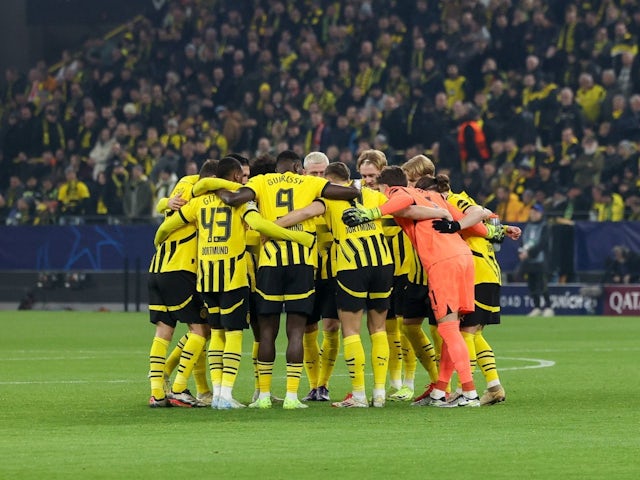 Borussia Dortmund players together during their side's clash against Lille, on March 4, 2025