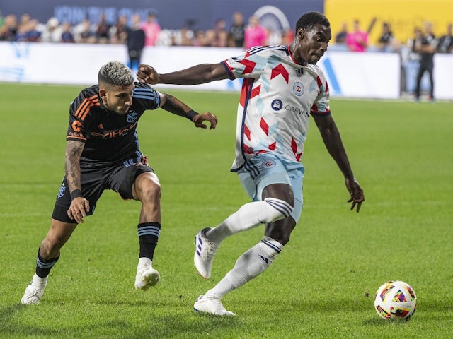 Carlos Teran of Chicago Fire in action against New York City FC on August 24, 2024