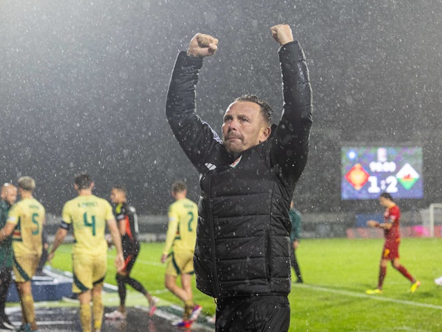 Wales boss Craig Bellamy celebrates win over Montenegro on September 9, 2024.