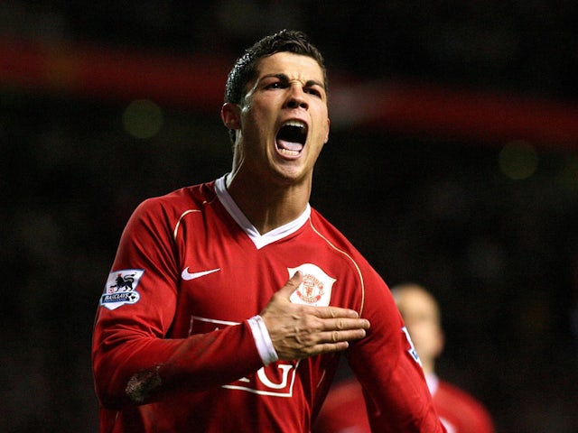 Cristiano Ronaldo celebrates scoring for Manchester United in 2007