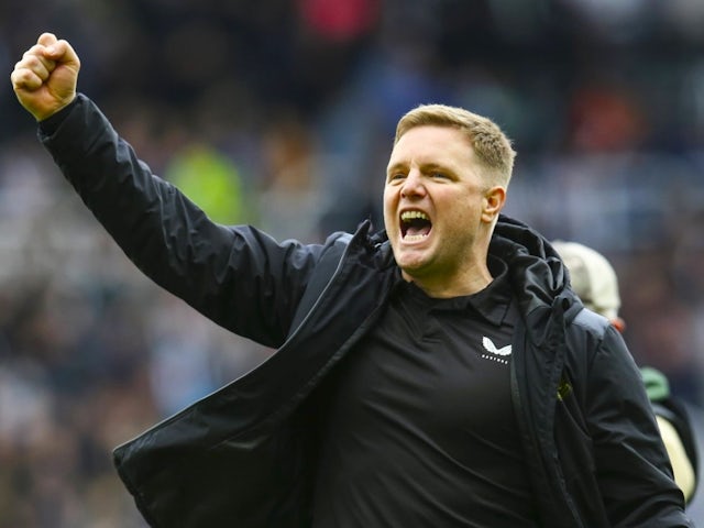 Newcastle United manager Eddie Howe celebrates on March 30, 2024