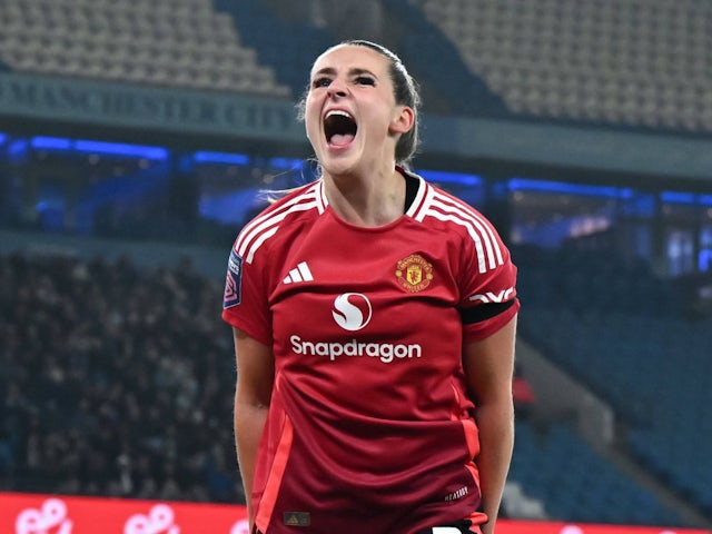 Manchester United Women's Ella Toone celebrates scoring on January 19, 2025