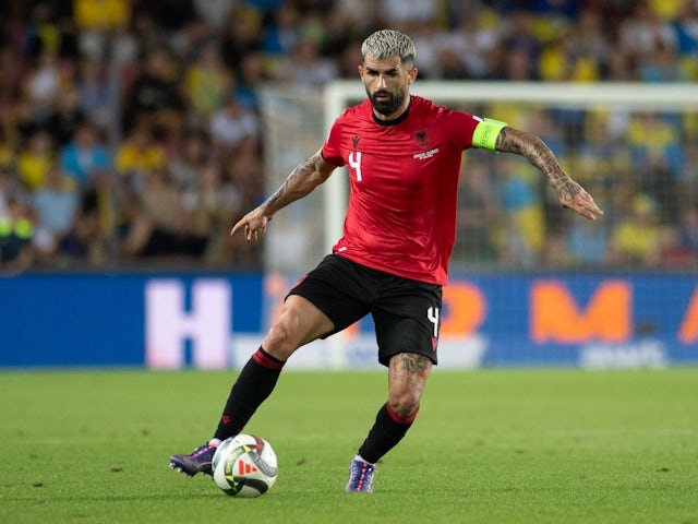 Elseid Hysaj of Albania during his team's UEFA Nations League match against Ukraine on September 7, 2024