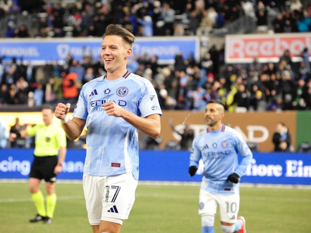 Hannes Wolf of New York City FC celebrates his goal on March 8, 2025