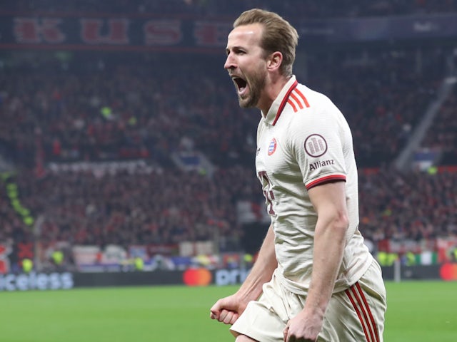 Bayern Munich's Harry Kane celebrates scoring on March 11, 2025