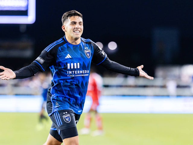 Hernan Lopez of the San Jose Earthquakes celebrates his goal on August 8, 2024