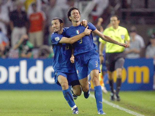 Italy's Fabio Grosso celebrates his late goal with Gianluca Zambrotta in the 2006 World Cup semi-final