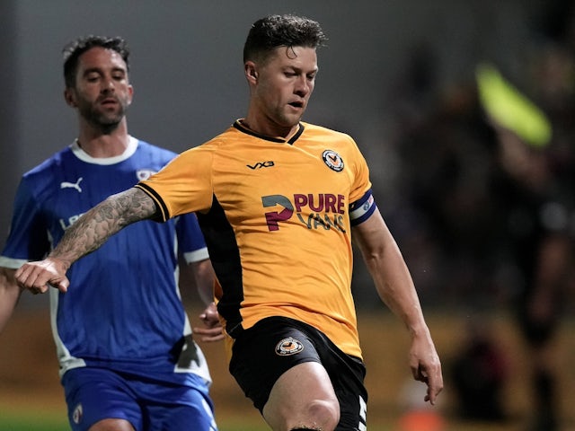 James Clarke of Newport County in action during his side's match with Chesterfield on October 18, 2024