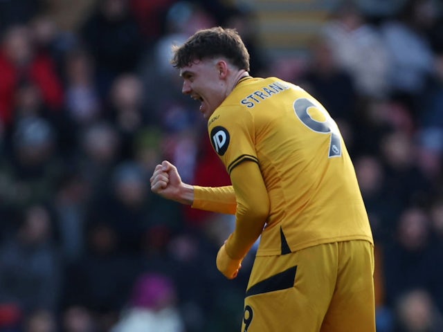 Jorgen Strand Larsen of Wolverhampton Wanderers celebrates against Southampton on March 15, 2025