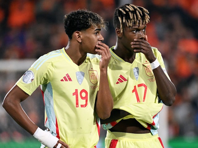 Spain duo Lamine Yamal and Nico Williams on March 20, 2025