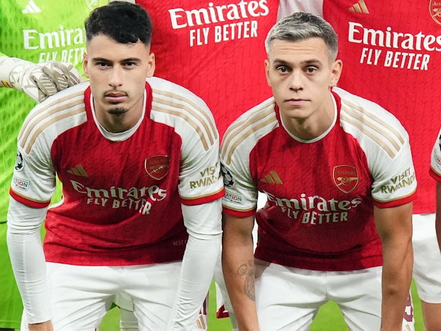 Arsenal's Gabriel Martinelli and Leandro Trossard pictured on November 8, 2023