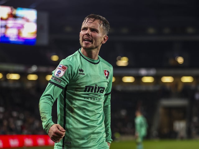 Liam Kinsella of Cheltenham Town celebrates a goal on November 16, 2024