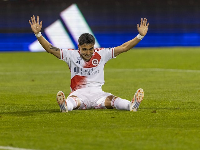 Luca Langoni of the New England Revolution celebrates a goal on August 24, 2024