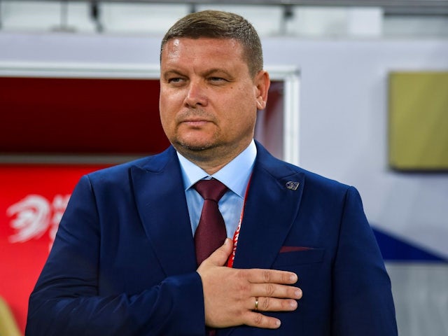 Head Coach Maksim Lisitsyn of Kyrgyzstan during his side's match against Qatar, on October 10, 2024