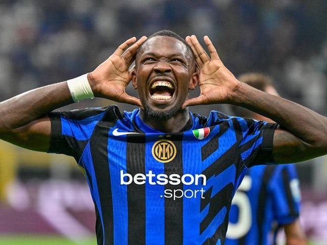 Inter Milan's Marcus Thuram celebrates scoring on August 30, 2024