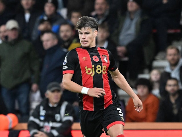 Milos Kerkez of Bournemouth during his side's Premier League match against Manchester City, on November 2, 2024