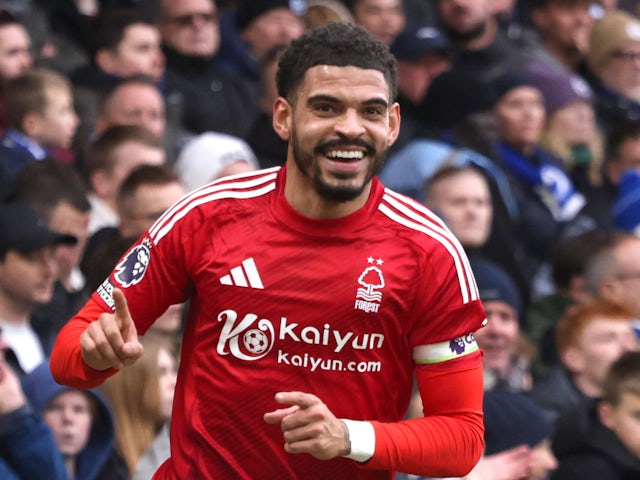 Nottingham Forest's Morgan Gibbs-White celebrates after scoring on February 1, 2025