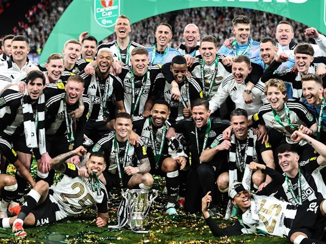 Newcastle United celebrate winning the League Cup / EFL Cup on March 16, 2025