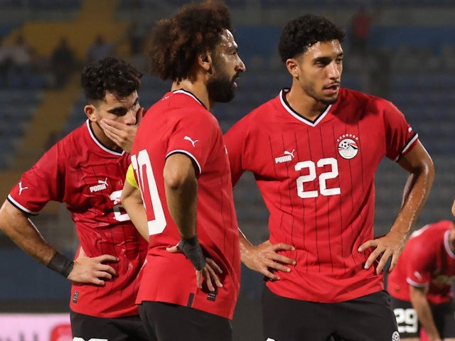 Omar Marmoush and Mohamed Salah of Egypt during their side's friendly match against Tunisia, on September 12, 2023