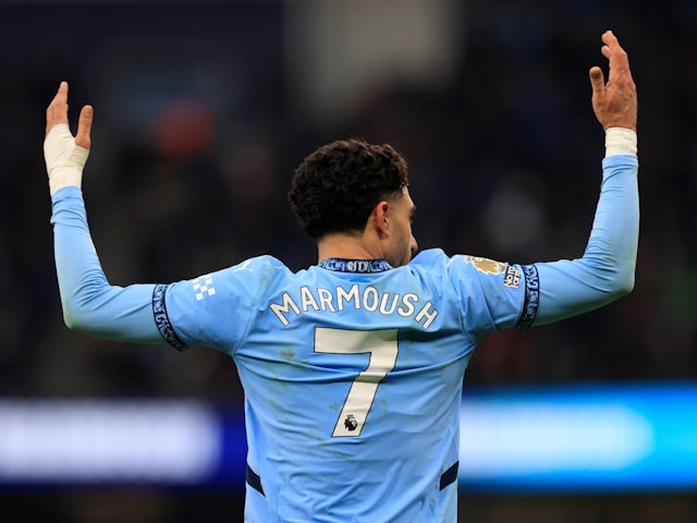 Manchester City's Omar Marmoush celebrates on February 15, 2025