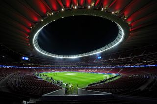 General view of Atletico Madrid's Metropolitano Stadium ahead of a Champions League game against Bayer Leverkusen in January 2025.