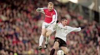 30 Dec 2000: Igor Stepanovs of Arsenal battles with Kevin Phillips of Sunderland during the FA Carling Premier League match played at Highbury in London. The game ended in a 2-2 draw.  Mandatory Credit: Shaun Botterill /Allsport