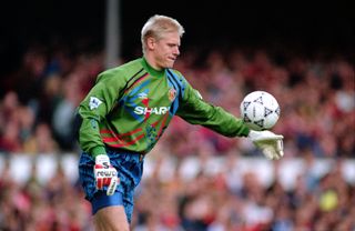 Peter Schmeichel in action for Manchester United against Arsenal in November 1992.