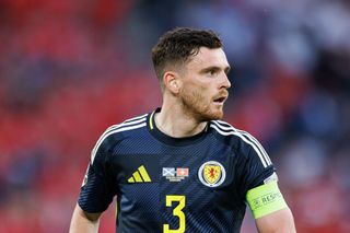 Scotland captain Andy Robertson looks on during the Euro 2024 match against Switzerland in Cologne, Germany