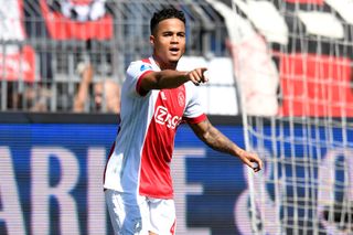 Justin Kluivert celebrates a goal for Ajax in May 2018.